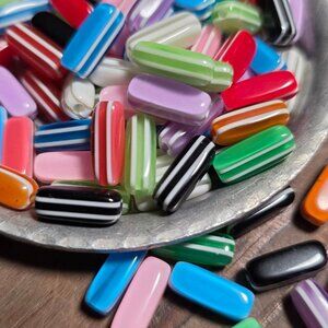 50 New 90s Vintage Multicolor Rainbow White Striped Lucite Resin Beads Bulk Lot